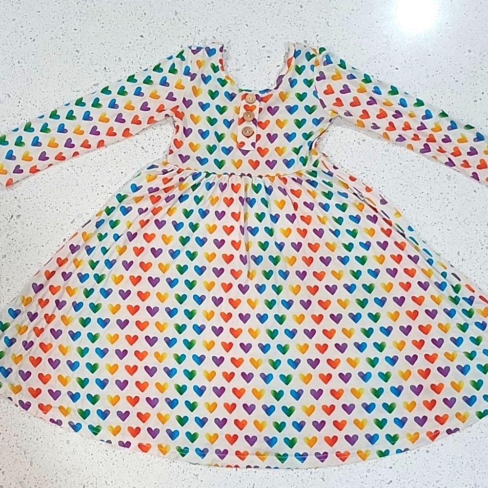Little Bum Bums Bums & Roses Be-You-Tiful Natural Rainbow Bamboo Dress 3T